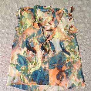 Simply Vera Vera Wang Green and Orange Sleeveless Ruffled Blouse